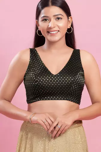 Women's brocade padded back open sleeveless saree blouse