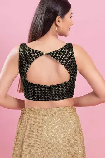Women's brocade padded back open sleeveless saree blouse