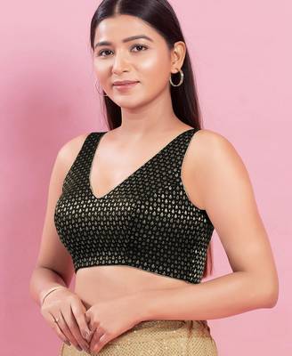 Women's brocade padded back open sleeveless saree blouse 3