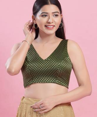Women's brocade padded back open sleeveless saree blouse 1