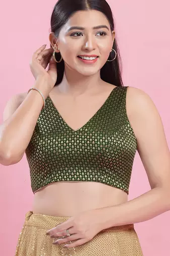 Women's brocade padded back open sleeveless saree blouse