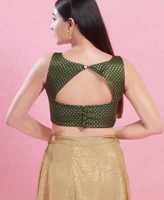 Women's brocade padded back open sleeveless saree blouse 2