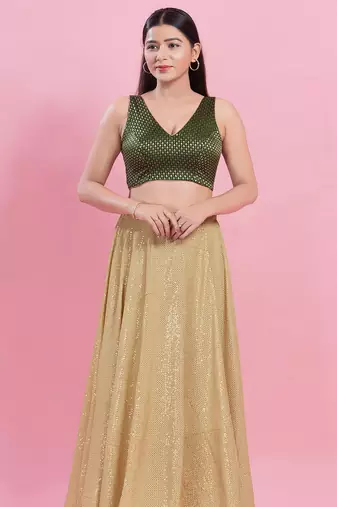Women's brocade padded back open sleeveless saree blouse
