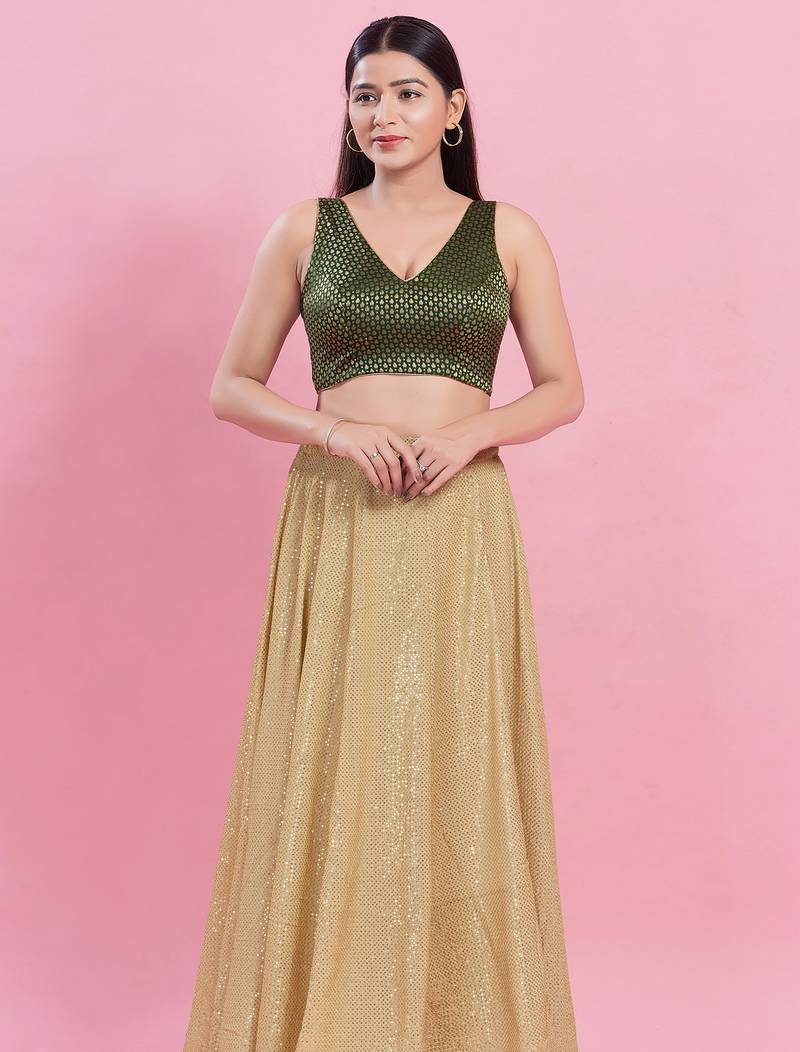 Women's brocade padded back open sleeveless saree blouse
