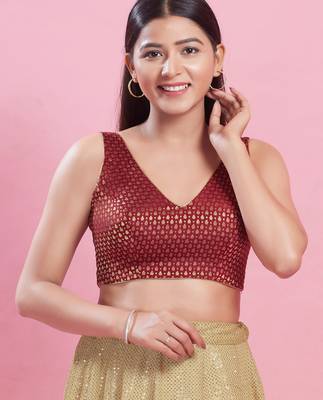 Women's brocade padded back open sleeveless saree blouse 1