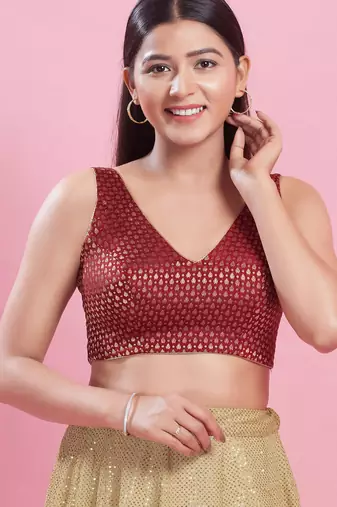 Women's brocade padded back open sleeveless saree blouse