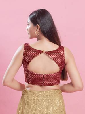 Women's brocade padded back open sleeveless saree blouse 2