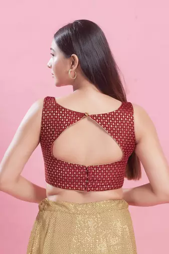 Women's brocade padded back open sleeveless saree blouse