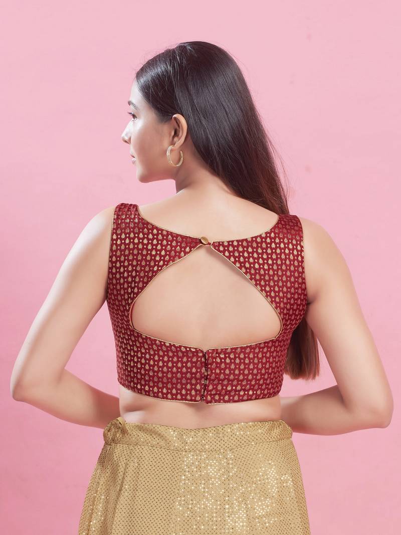 Women's brocade padded back open sleeveless saree blouse