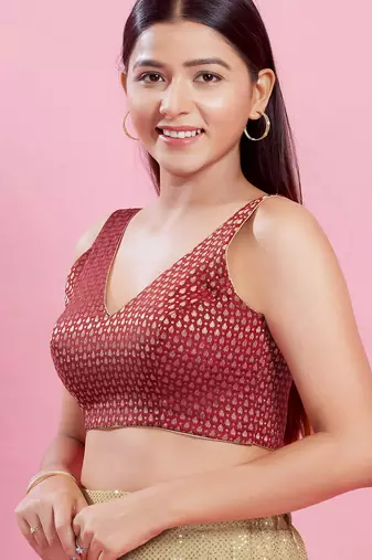 Women's brocade padded back open sleeveless saree blouse
