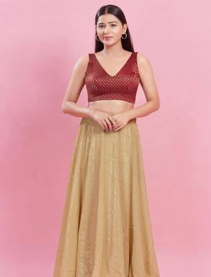 Women's brocade padded back open sleeveless saree blouse 4