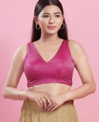 Women's brocade padded back open sleeveless saree blouse 1