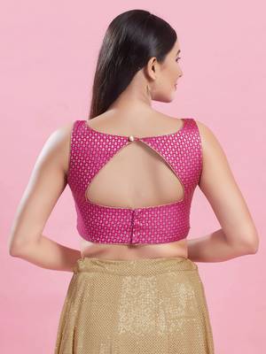 Women's brocade padded back open sleeveless saree blouse 2