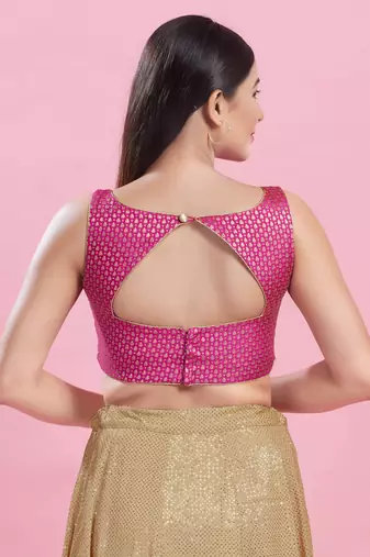 Women's brocade padded back open sleeveless saree blouse