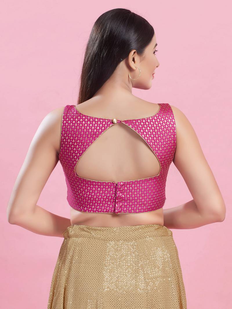 Women's brocade padded back open sleeveless saree blouse