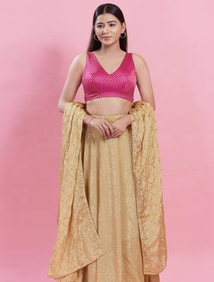 Women's brocade padded back open sleeveless saree blouse 4