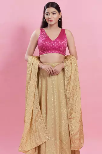 Women's brocade padded back open sleeveless saree blouse