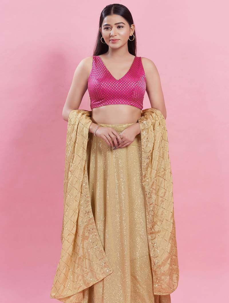 Women's brocade padded back open sleeveless saree blouse