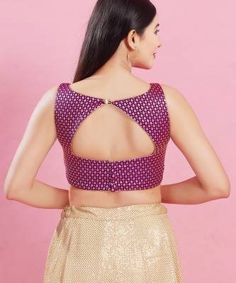 Women's brocade padded back open sleeveless saree blouse 2