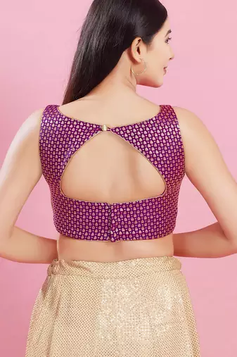 Women's brocade padded back open sleeveless saree blouse