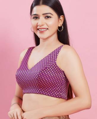 Women's brocade padded back open sleeveless saree blouse 3