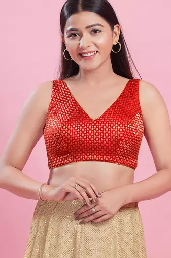 Women's brocade padded back open sleeveless saree blouse