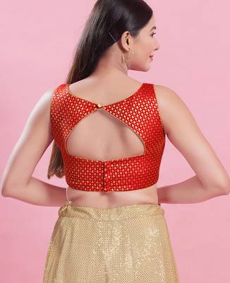 Women's brocade padded back open sleeveless saree blouse 2