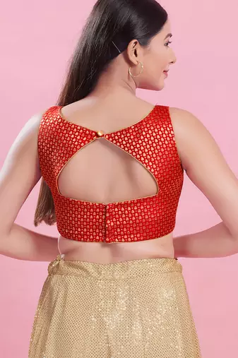 Women's brocade padded back open sleeveless saree blouse