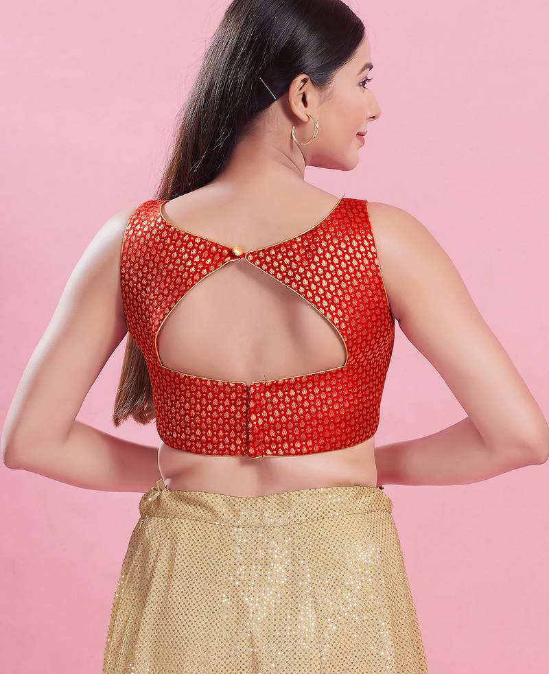 Women's brocade padded back open sleeveless saree blouse