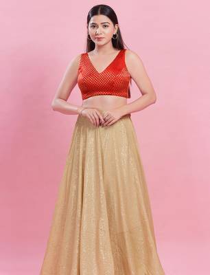 Women's brocade padded back open sleeveless saree blouse 4