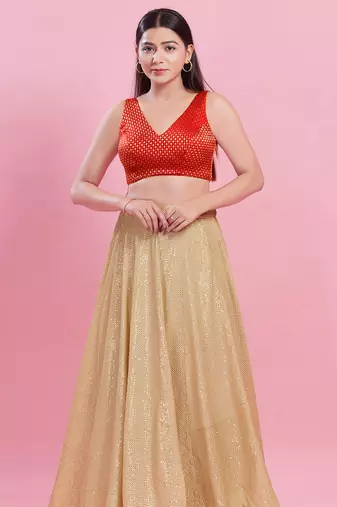 Women's brocade padded back open sleeveless saree blouse