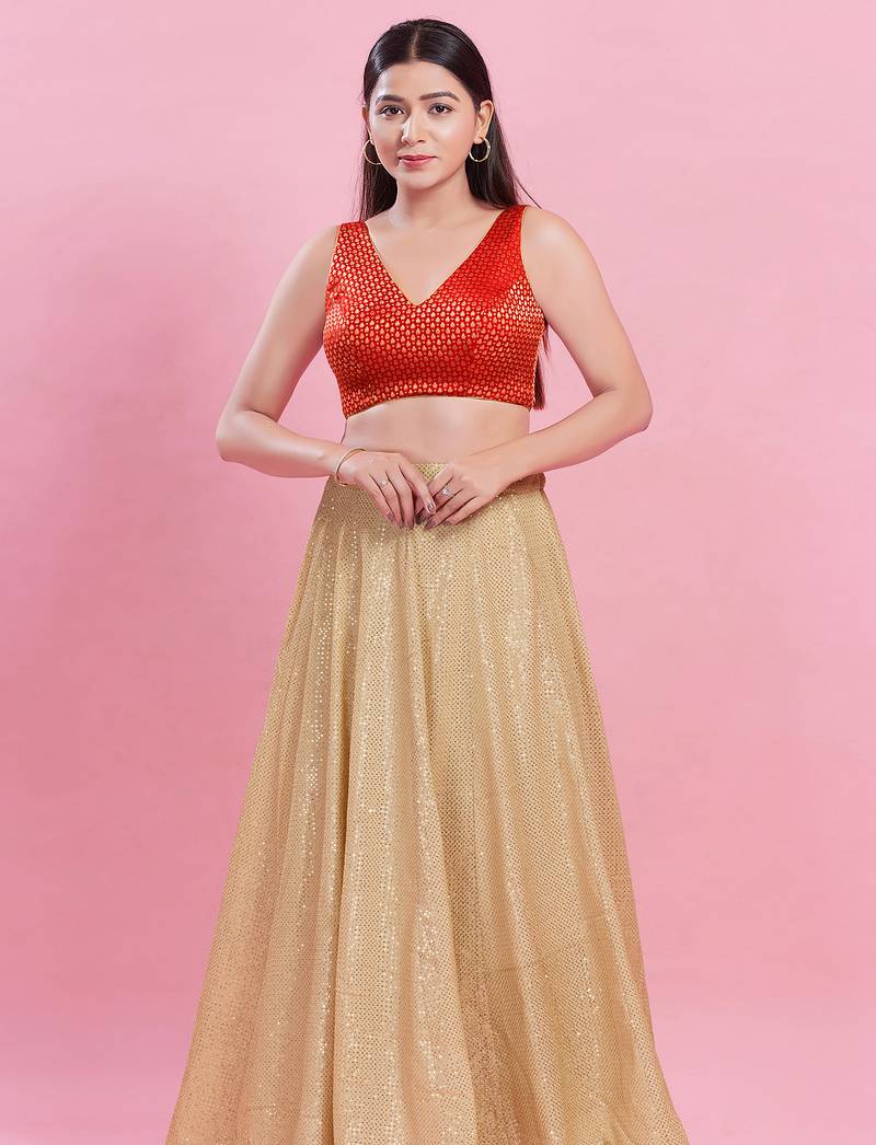 Women's brocade padded back open sleeveless saree blouse