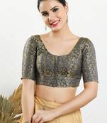 Women's brocade padded front open elbow sleeves saree blouse