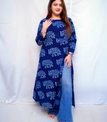 Cotton Dabu Hand Block Printed Long Side Slit Kurti for Women