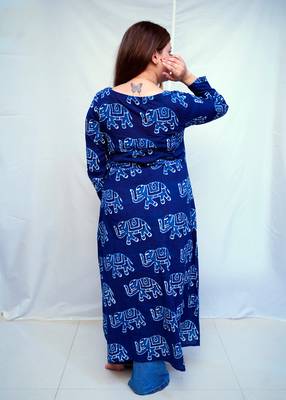 Cotton Dabu Hand Block Printed Long Side Slit Kurti for Women 2
