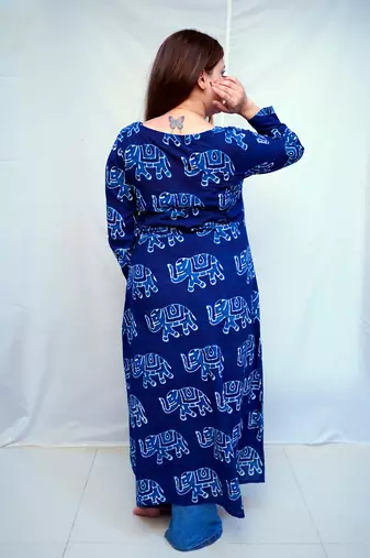 Cotton Dabu Hand Block Printed Long Side Slit Kurti for Women