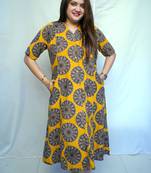 Yellow Kalamkari Handblock Printed Cotton Mid-Length kurti