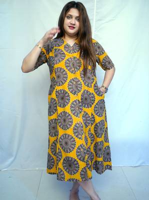 Yellow Kalamkari Handblock Printed Cotton Mid-Length kurti 2