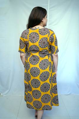 Yellow Kalamkari Handblock Printed Cotton Mid-Length kurti 3