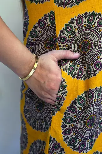 Yellow Kalamkari Handblock Printed Cotton Mid-Length kurti