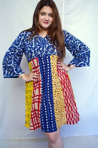 Indigo Dabu Handblock Printed Cotton Knee-Length kurti