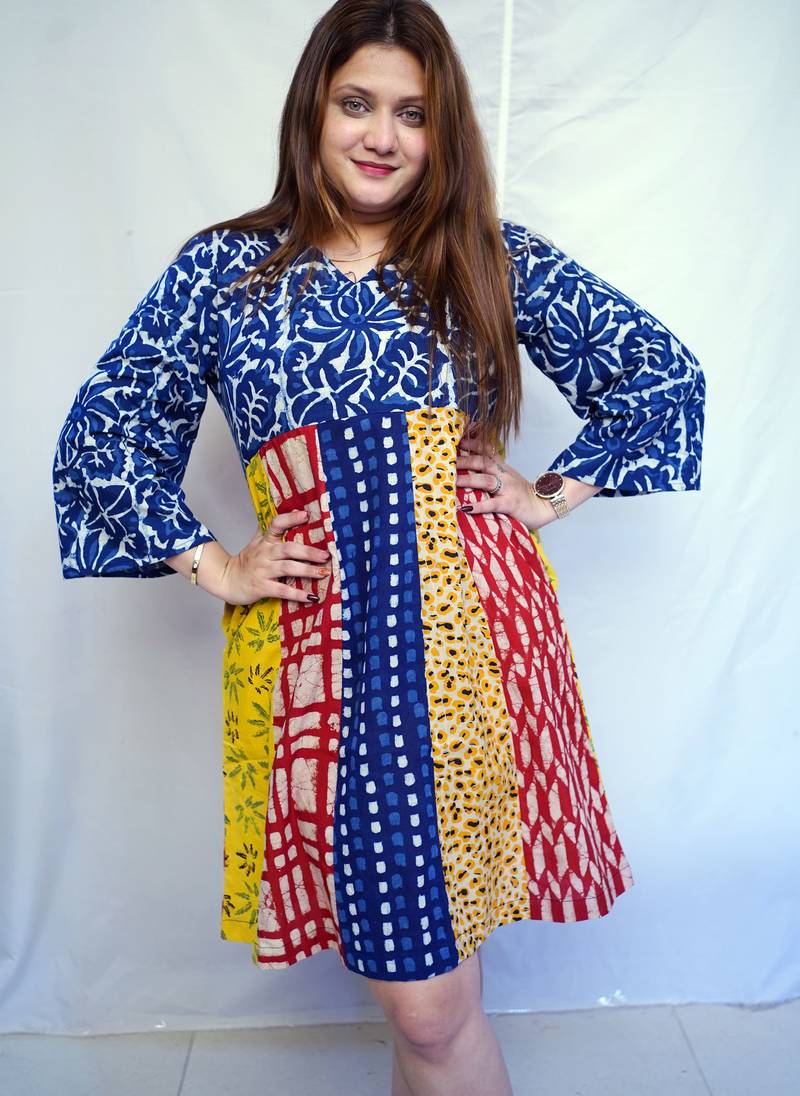 Indigo Dabu Handblock Printed Cotton Knee-Length kurti