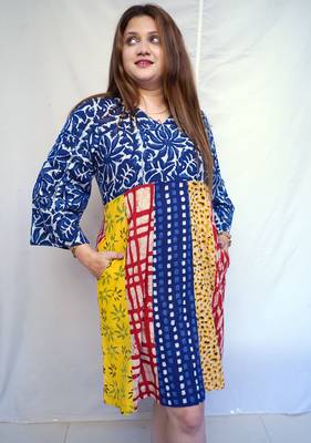 Indigo Dabu Handblock Printed Cotton Knee-Length kurti 3