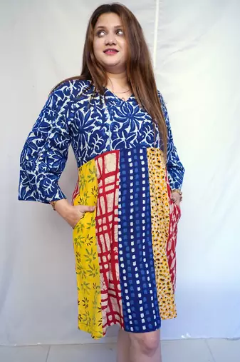 Indigo Dabu Handblock Printed Cotton Knee-Length kurti