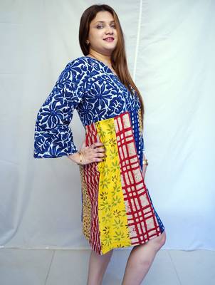 Indigo Dabu Handblock Printed Cotton Knee-Length kurti 4
