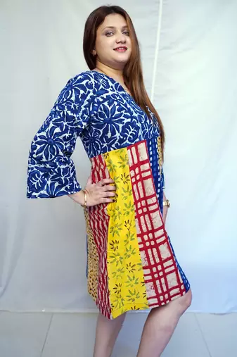 Indigo Dabu Handblock Printed Cotton Knee-Length kurti