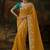 mustard yellow faux tissue saree with contrast embroidered blouse