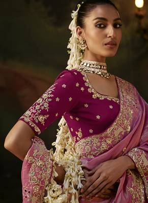 onion pink faux tissue saree with contrast embroidered blouse 2