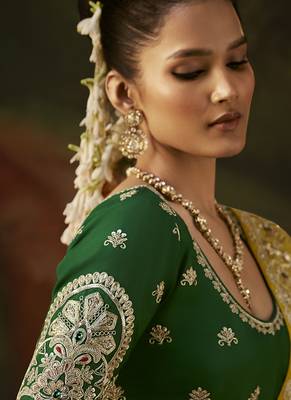 mustard faux tissue saree with contrast embroidered blouse 2