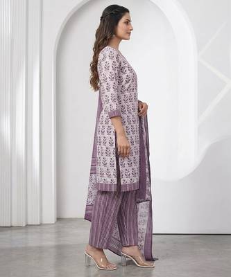 Purple printed cotton blend stitched floral print salwar kurta dupatta for women 2